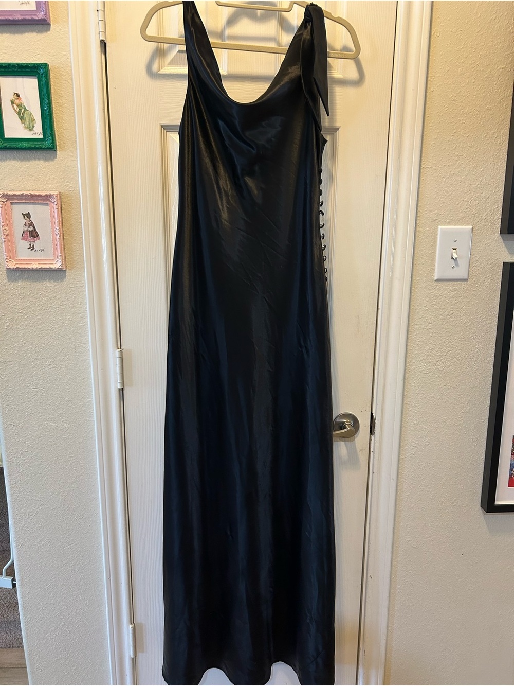 Joseph Ribkoff Vintage 90’s styleBlack Satin Maxi Dress with button details